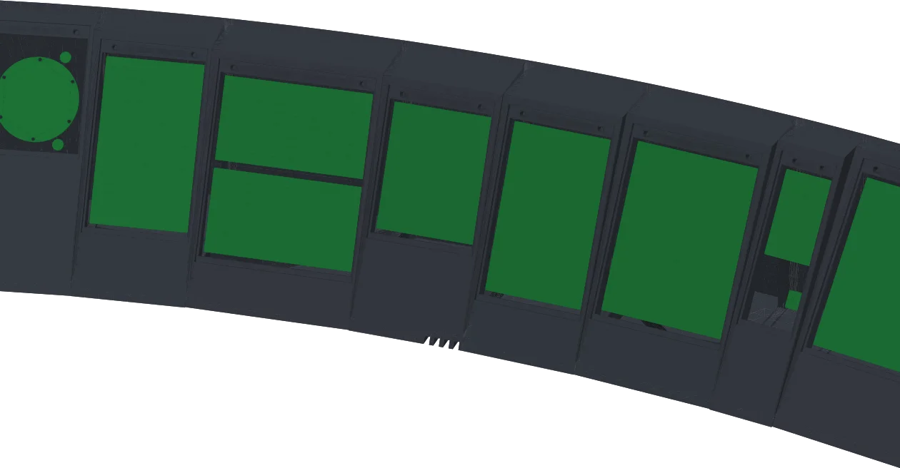Render of the Cockpit Control Panel prototype frame with the boards in place and the panels removed