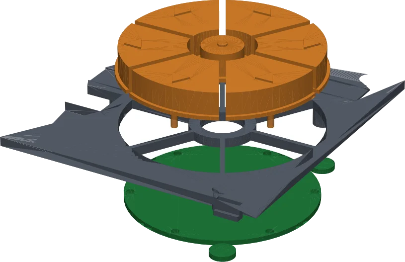 Exploded render of the round button cluster on the Cockpit Control Panel prototype